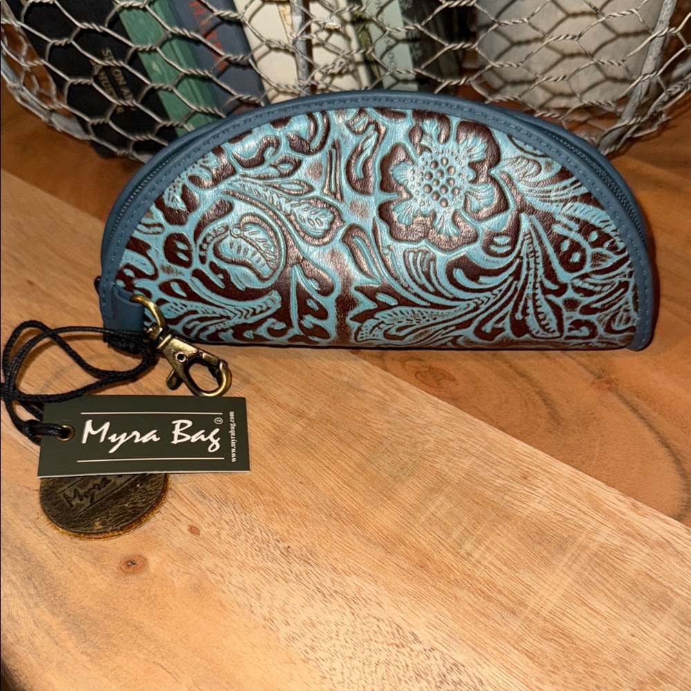 Myra Bag Teal and Brown Floral Pouch/ Sunglass Holder.